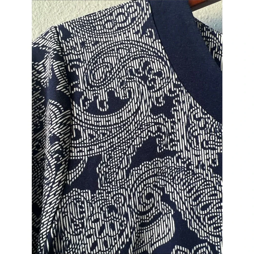 Michael Kors Navy and White Paisley Short Sleeve Dress
